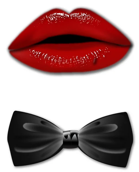 Rote Lippen und schwarze Fliege — Stockfoto