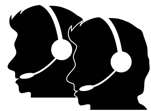 Καλέστε το κέντρο σιλουέτα πρόσωπο με ακουστικά που — Φωτογραφία Αρχείου