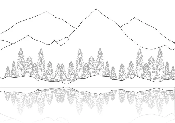 Line drawing of mountain and lake — Stock Photo, Image