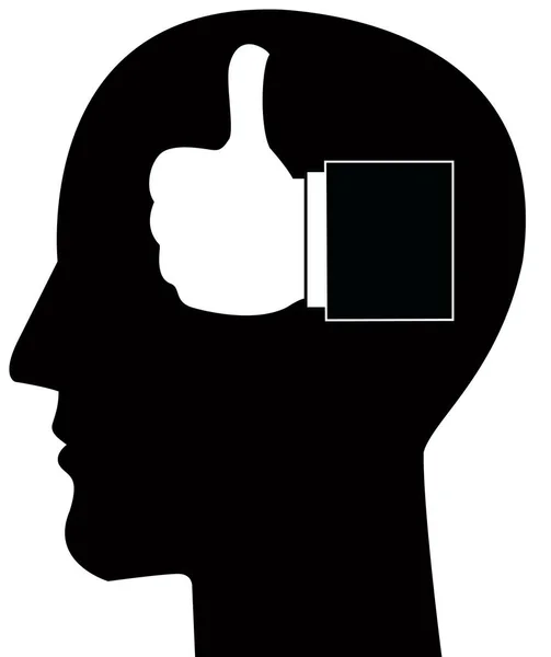 Man head silhouette with thumbs Up on white — Stock Photo, Image