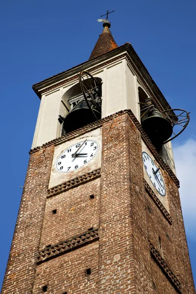 In mozzate   old abstract  l  and church tower bell sunny day — Stock Photo, Image