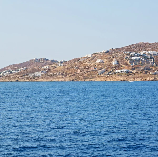 Historia vieja en el puerto de la isla de Cícladas y el barco santorini naksos —  Fotos de Stock