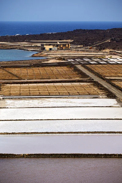 在兰萨罗特岛西班牙麝香石天空和夏天池塘里的水 — 图库照片