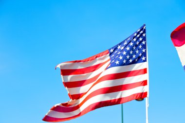 mavi gökyüzünün renk ve sokak lambası bayrak sallayarak dünya 