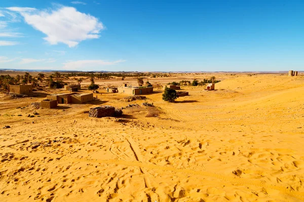 Sahara Afrika in Marokko palm de oude constructie en zijn — Stockfoto