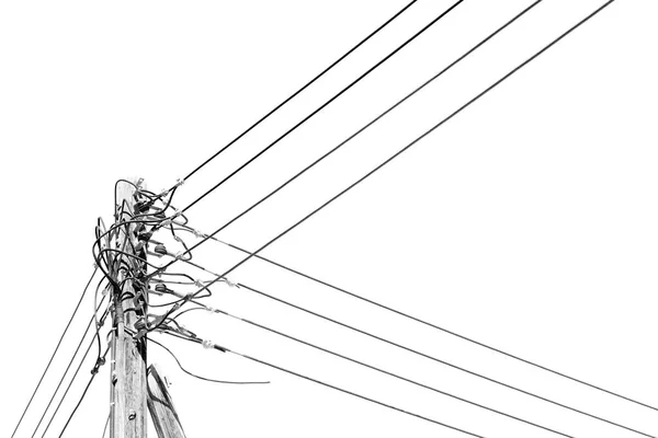 En oman el cable eléctrico de madera de pilón de energía y línea de corriente — Foto de Stock