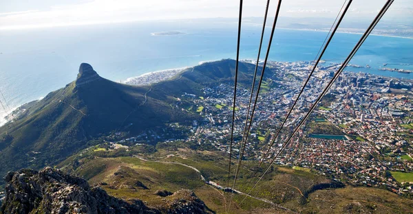 In south africa cape town city skyline from  mountain — Stock Photo, Image