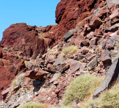 gökyüzü santorini Avrupa Yunanistan ve kuru bush yalnız kaya