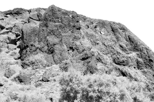 Rock alone in the sky santorini europe greece and dry bush — Stock Photo, Image