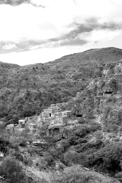 In oman mountain the old abandoned village arch    house and  cl — Stock Photo, Image