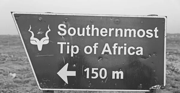 In south africa   sign of  the most southern african point — Stock Photo, Image