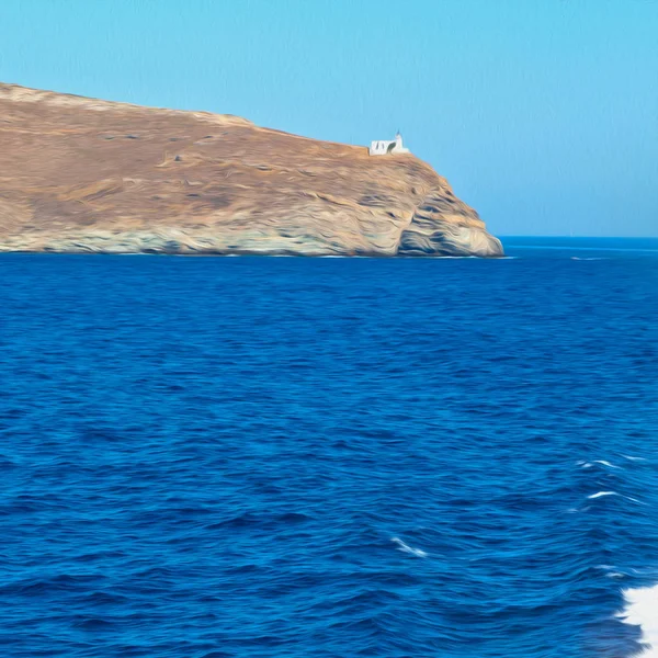 Espuma y espuma griega de las islas del barco en el Mediterráneo se —  Fotos de Stock
