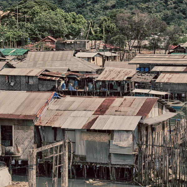 Blur Philippine Casa Favela Para Pessoas Pobres Conceito Pobreza Degradação — Fotografia de Stock