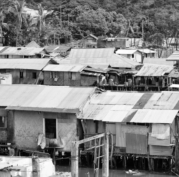 Blur Philippine Casa Favela Para Pessoas Pobres Conceito Pobreza Degradação — Fotografia de Stock