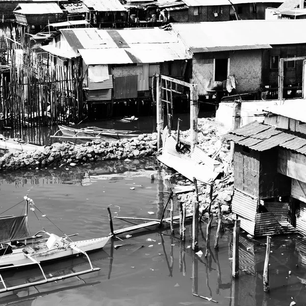 Blur Philippine Casa Favela Para Pessoas Pobres Conceito Pobreza Degradação — Fotografia de Stock