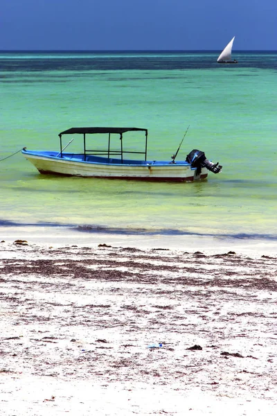 Motor Costline Barco Pirague Laguna Azul Relax Zanzíbar África —  Fotos de Stock