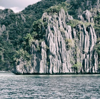 güzel cennet Körfezi ve tropikal bir uçurumun üzerinden Filipinler görünümünde lagoon