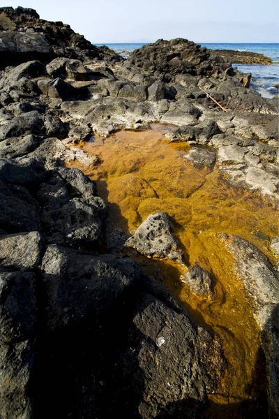 Lanzarote kıyı şeridi içinde İspanya gölet rock köpük — Stok fotoğraf