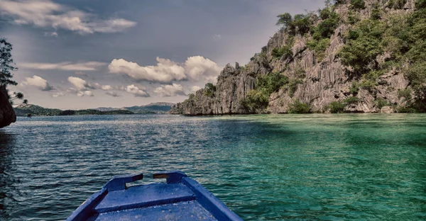 from a boat  in  philippines  snake island near el nido palawan beautiful panorama coastline sea and rock