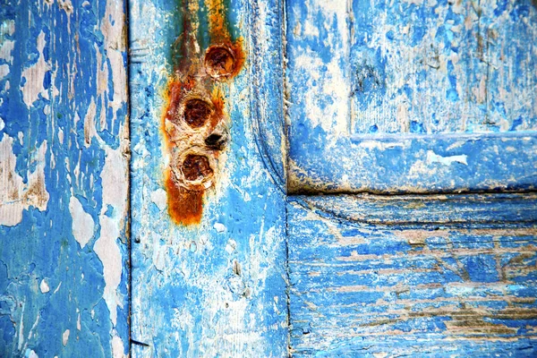 Peinture Décapée Dans Porte Bois Bleu Ongle Rouillé — Photo