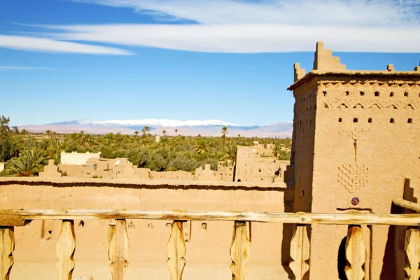 Antigua construcción marrón en la torre de África palmera de nieve — Foto de Stock