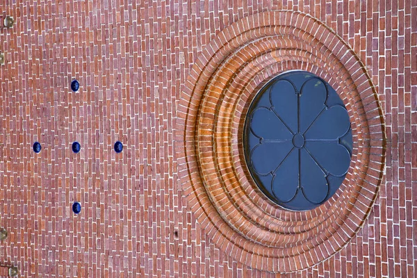 Optical sumirago   rose window church  ld wall terrace bell towe — Stock Photo, Image