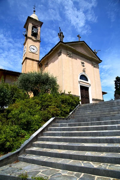 Lombardiet Jerago Gamla Kyrkan Stängd Tegel Tornet Trottoaren Italien — Stockfoto