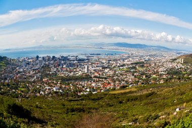 Güney Afrika cape town şehir manzarası tablo dağ gökyüzü okyanus ve evden bulanıklık