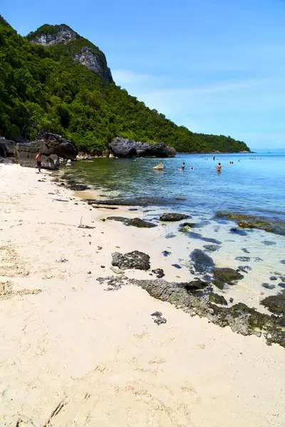 Азія Острові Фанган Білий Пляж Скелі Будинок Човен Таїланд Південнокитайське — стокове фото