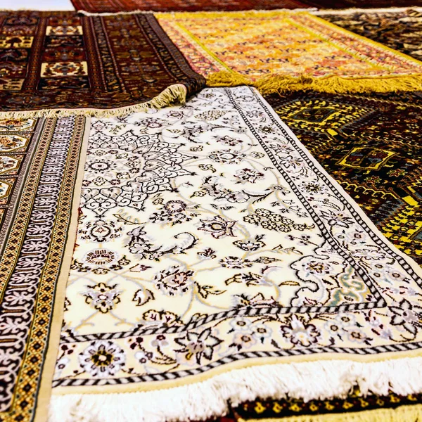 Desenfoque Iran Alfombra Antigua Textil Hecho Mano Hermoso Ornamento Árabe —  Fotos de Stock