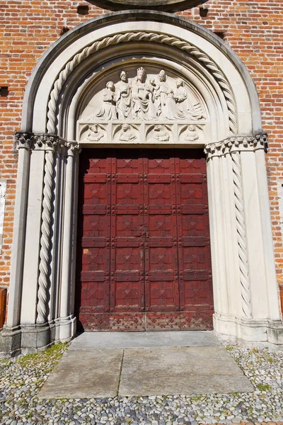 Door Italy Lombardy Column Milano Old Church Closed Brick Pavement — Stock Photo, Image