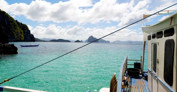 Borrão Filipinas Vista Colina Ilha Partir Proa Barco — Fotografia de Stock