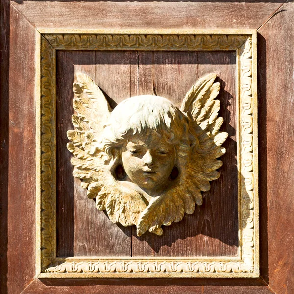 Close View Angel Texture Antique Wooden Old Door — Stock Photo, Image