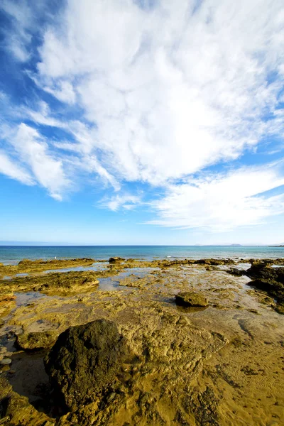 Nuageux plage lumière île mousse rocher paysage pierre ciel — Photo