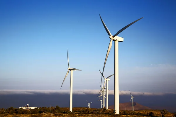 Saarella Lanzarote Espanja Afrikkalainen Tuuliturbiinit Taivas — kuvapankkivalokuva