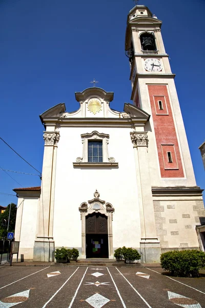 Somma Lombardo Antigua Iglesia Cerrada Torre Ladrillo Acera Italia Lombardía — Foto de Stock