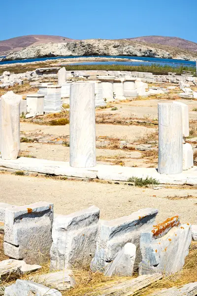 Arbusto em delos grécia a acrópole histórica e velha ruína sentar — Fotografia de Stock