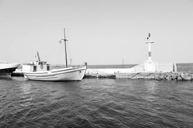 Deniz feneri Yunanistan Adası santorini Avrupa tekne liman ve pasta