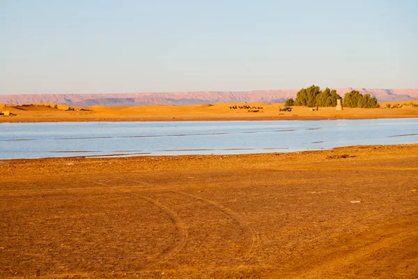 モロッコの砂と砂丘の黄色い砂漠の太陽 — ストック写真