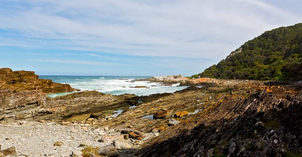 Sfocatura Sud Africa Cielo Oceano Tsitsikamma Riserva Natura Roccia — Foto Stock