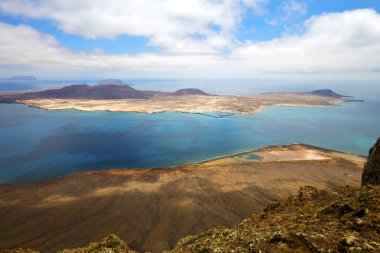 Miramar del rio harbor taş taş gökyüzü bulut plaj tekne yat suda lanzarote İspanya graciosa
