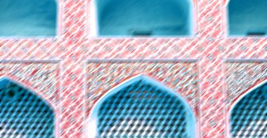 İran 'da bulanık. Arka plan gibi antik camiden dekoratif çiçek kiremitleri.