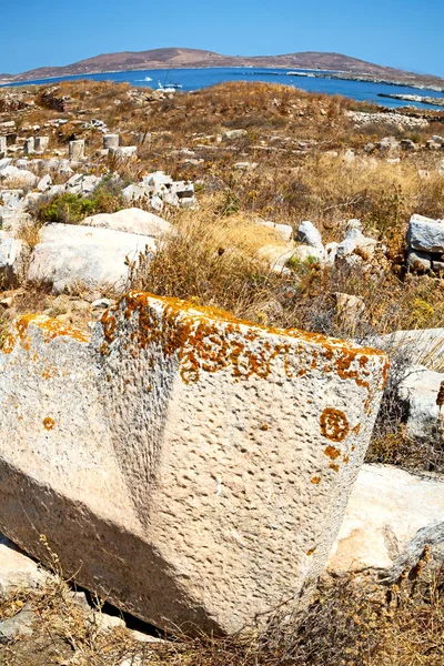 Berömda i delos Grekland Akropolis och gammal ruin webbplats — Stockfoto