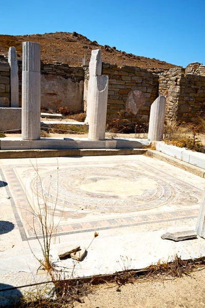 Arqueologia em delos greece a acrópole histórica e rui velho — Fotografia de Stock
