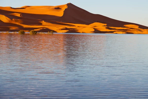 Sole nel deserto giallo lago di sabbia marocco e dune — Foto Stock