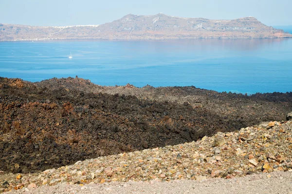 Tierra Volcánica Europa Santorini Cielo Griego Mar Mediterráneo — Foto de Stock