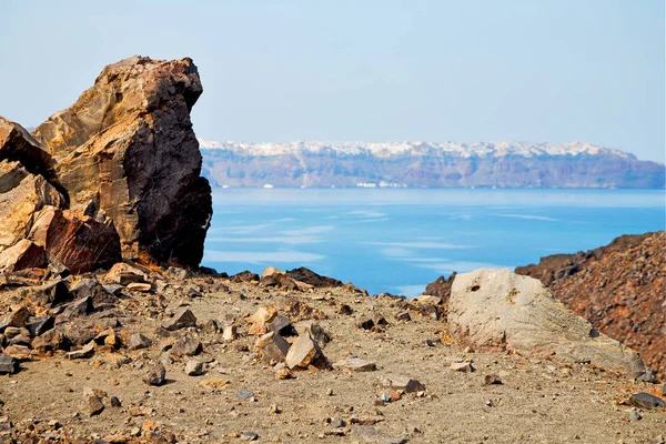 Vulkanické Půdy Evropě Santorini Řecko Oblohy Středozemním Moři — Stock fotografie
