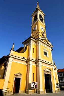 Cislago primo eski kilise kapalı tuğla içinde kaldırım İtalya lombardy kule   