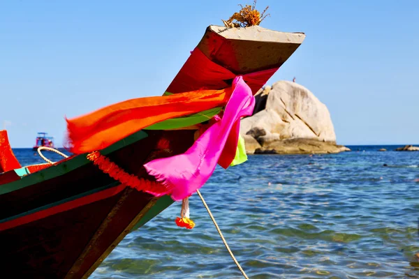 Azië Kho Tao Baai Eiland Witte Strand Rotsen Huis Boot — Stockfoto