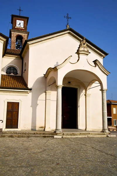 Mozzate Biserica Veche Închis Turn Cărămidă Trotuar Italy Lombardia — Fotografie, imagine de stoc